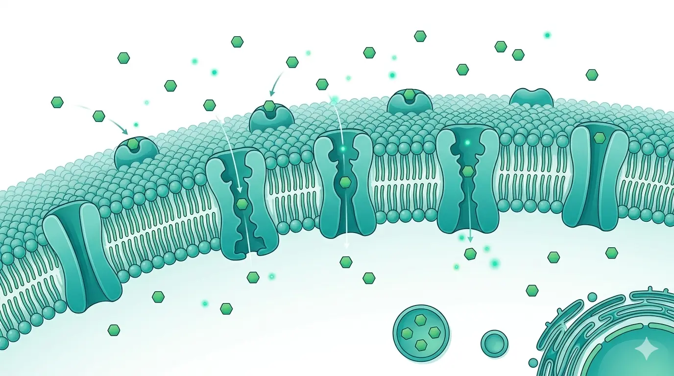 GLUT-4 receptor diagram showing glucose transport mechanism in cell membrane