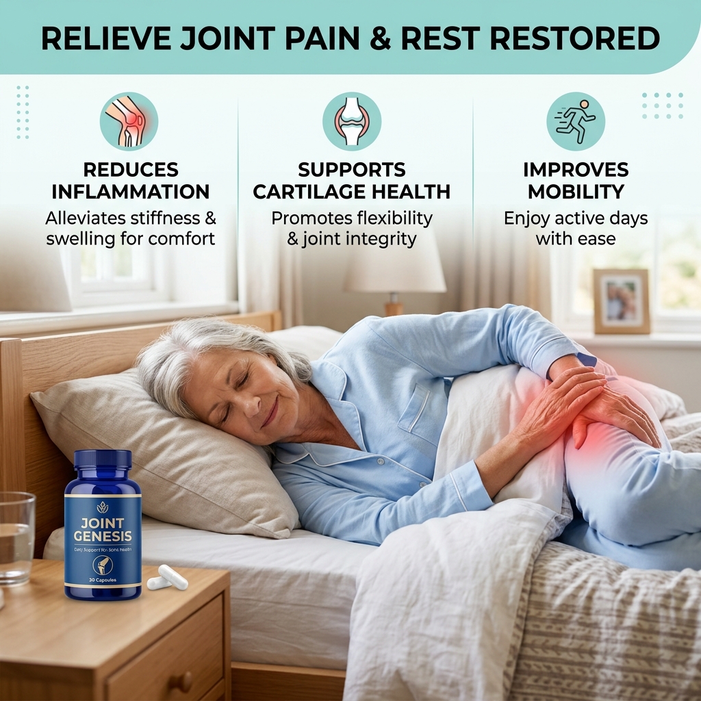 How to Relieve Hip Pain When Lying Down Infographic: reduces inflammation, supports cartilage health, and improves mobility