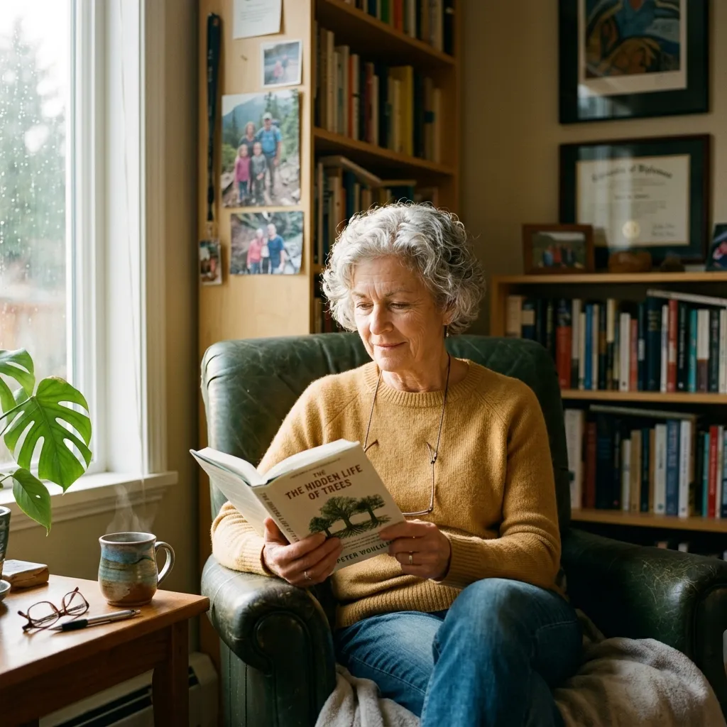 Senior focused on reading, indicating good memory and mental clarity